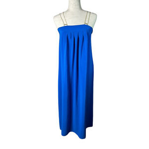 Anthropologie HD in Paris 100% Silk Cobalt Blue Flowy Maxi Long Dress Sz  2 READ